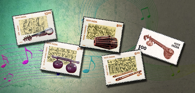 stamps of India featuring musical instruments